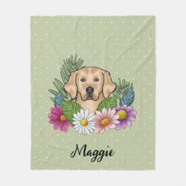 Gele Golden Retriever Kleurrijke bloemen en naam Fleece Deken