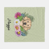 Gele Golden Retriever Kleurrijke bloemen en naam Fleece Deken (Voorkant (Horizontaal))