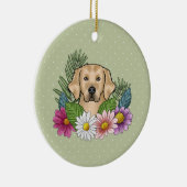 Gele Golden Retriever Kleurrijke bloemen en naam Keramisch Ornament (Rechts)