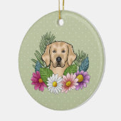 Gele Golden Retriever Kleurrijke bloemen en naam Keramisch Ornament (Links)