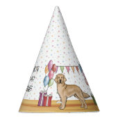 Gele Golden Retriever Kleurrijke Gelukkige Verjaar Feesthoedjes (Rechts)