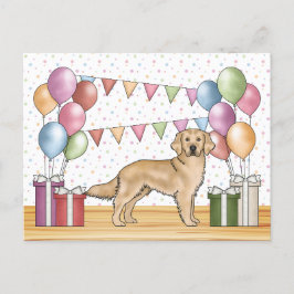 Gele Golden Retriever Kleurrijke Pastel Verjaardag Briefkaart