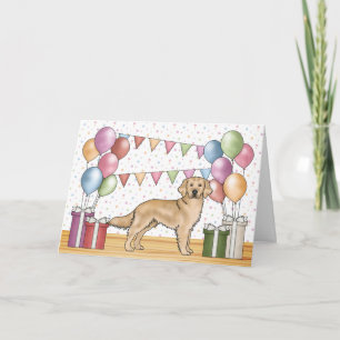 Gele Golden Retriever Kleurrijke Pastel Verjaardag Kaart