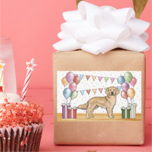 Gele Golden Retriever Kleurrijke Pastel Verjaardag Rechthoekige Sticker
