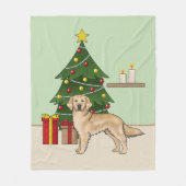 Gele Golden Retriever met groene kerstboom Fleece Deken (Voorkant)