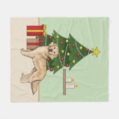 Gele Golden Retriever met groene kerstboom Fleece Deken (Voorkant (Horizontaal))