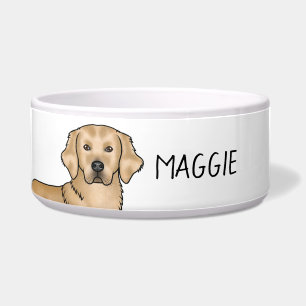 Gele Golden Retriever Mooie Hond En Aangepaste Naa Voerbakje