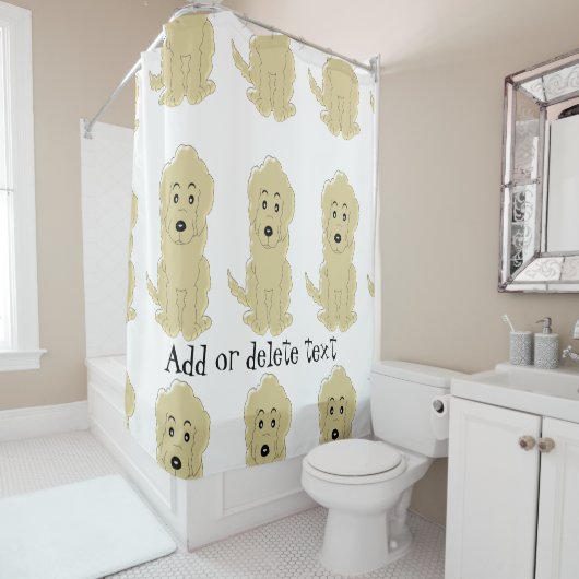 Gele Goldendoodle-hond ontwerp Douchegordijn (In situ)