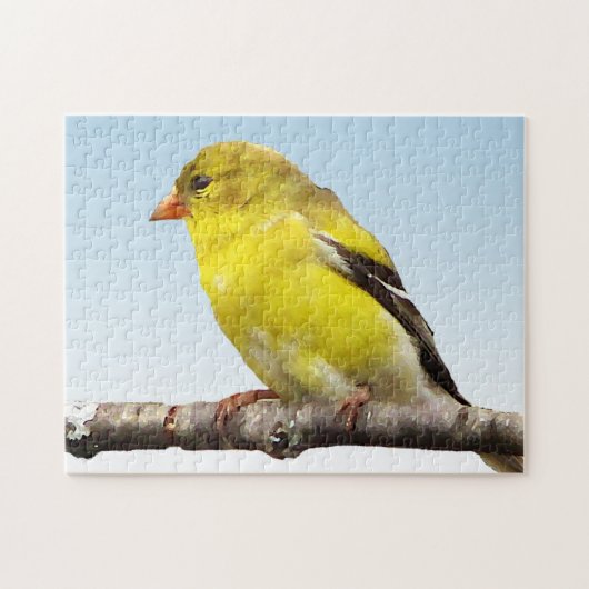 Gele Goldfinch Bird op Blue Puzzle Legpuzzel (Horizontaal)