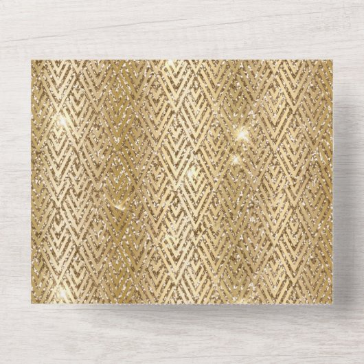 Gele Goud Glam Glitter Deco All In One Uitnodiging (Achterkant)