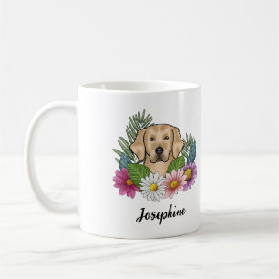 Gele Goud Retriever Kleurrijke Bloemen En Naam Koffiemok