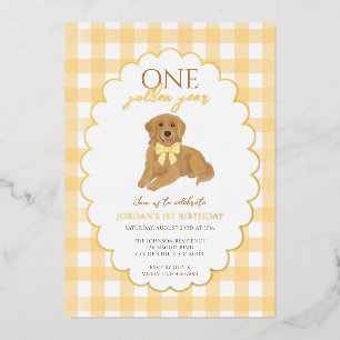Gele Goud Retriever Puppy Pawty 1e Verjaardag Folie Uitnodiging