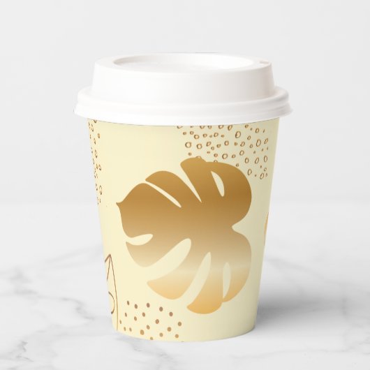 Gele goudbladeren, cups papieren bekers (Voorkant)