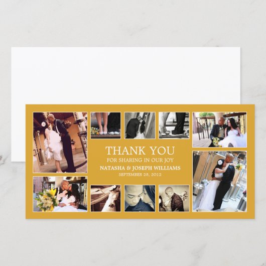 GELE GOUDCOLLAGE | BRUILOFT BEDANKT KAART (Voorkant / Achterkant)