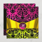 GELE GOUDE LINT FUCHSIA ZWARTE DAMAST MONOGRAM KAART (Voorkant / Achterkant)