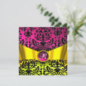 GELE GOUDE LINT FUCHSIA ZWARTE DAMAST MONOGRAM KAART (Staand voorkant)