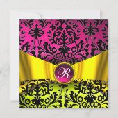GELE GOUDE LINT FUCHSIA ZWARTE DAMAST MONOGRAM KAART (Voorkant)