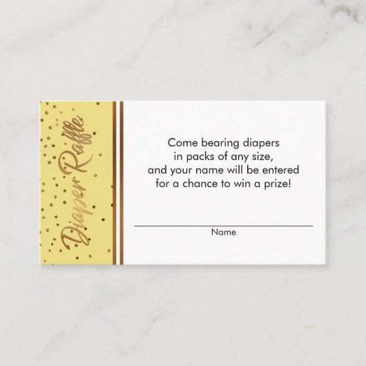 Gele & Gouden Confetti Luier Raffle Ticket Kaarten (Voorkant)