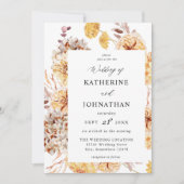 Gele gouden Floral bruiloft Kaart (Voorkant)