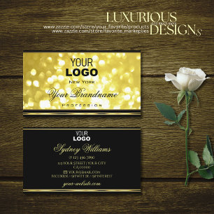 Gele Gouden Glitter Zwart Gouden Rand en Logo Visitekaartje