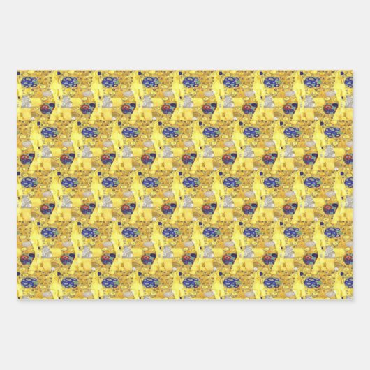 Gele gouden Gustav Klimt Pattern Squares Ovalen Inpakpapier Vel (Voorkant 3)