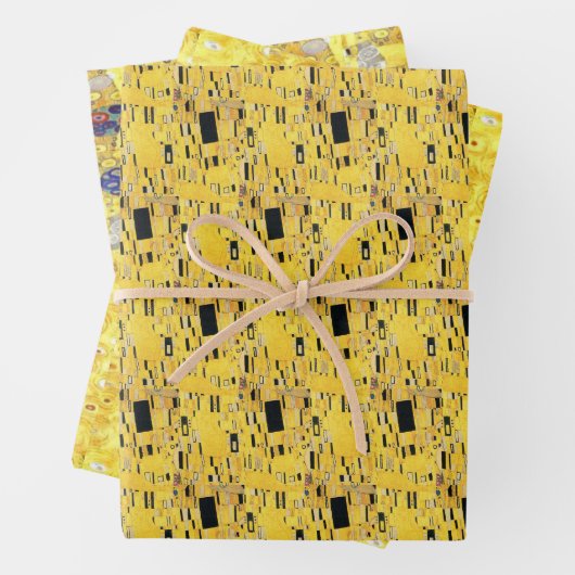 Gele gouden Gustav Klimt Pattern Squares Ovalen Inpakpapier Vel (In situ)