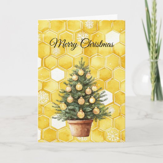 Gele Gouden Honing Kerstboom Kaart (Voorkant)