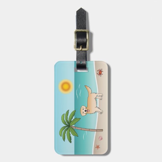 Gele Gouden Keermin op een tropisch zomerstrand Bagagelabel (Voorkant verticaal)