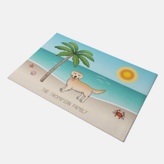 Gele Gouden Keermin op een tropisch zomerstrand Deurmat (Schuin)