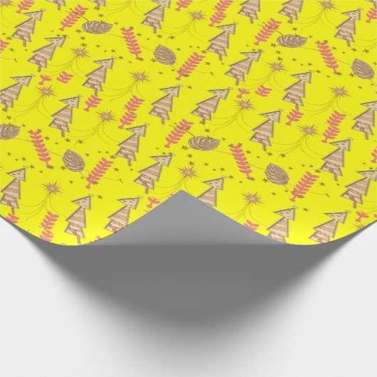 Gele gouden kerstbomen voor het verpakken van papi cadeaupapier (Hoek)