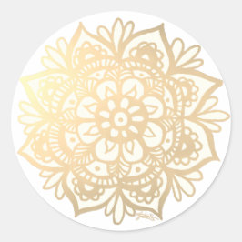 Gele Gouden Mandala Bloem Ronde Sticker