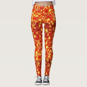 Gele gouden mousserende harten op rode achtergrond leggings