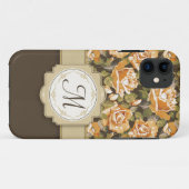 Gele gouden rozen op bruin met monogram Case-Mate iPhone case (Achterkant (horizontaal))