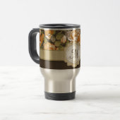 Gele gouden rozen op bruin met monogram reisbeker (Voorkant links)