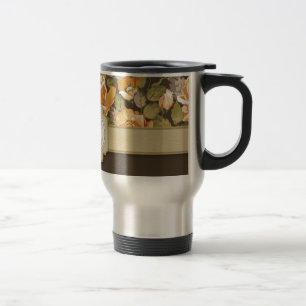 Gele gouden rozen op bruin met monogram reisbeker