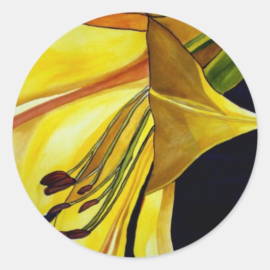 Gele gouden Splendor lily original art Ronde Sticker (Voorkant)