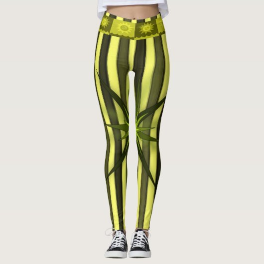gele gouden ster gestreepte leggings vrouwen (Voorkant)
