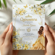 Gele Gouden Tiara Bloem Vlinders Quinceañera