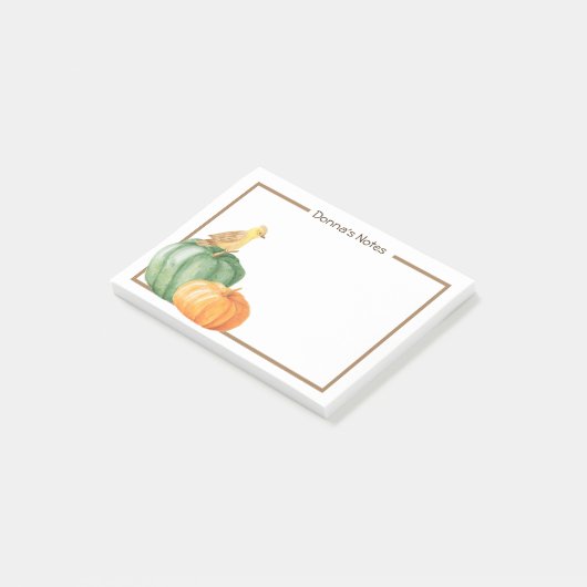 Gele gouden vogel met pompoenen post-it® notes (Schuin)