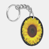 Gele gouden zonnebloem op zwarte achtergrond Aange Sleutelhanger (Voorkant Links)