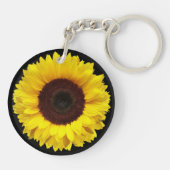 Gele gouden zonnebloem op zwarte achtergrond Aange Sleutelhanger (Achterkant)