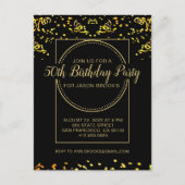 Gele goudglitter-Confetti op zwarte dag Uitnodiging Briefkaart (Voorkant)