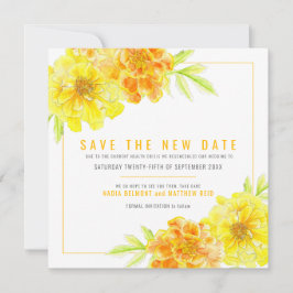 Gele goudsbloem red de nieuwe datum bruiloft save the date