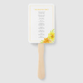 Gele goudsbloem waterverf bruiloft programma handwaaier (Achterkant)