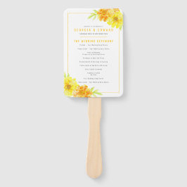 Gele goudsbloem waterverf bruiloft programma handwaaier