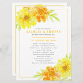 Gele goudsbloemen waterverf kunst bruiloft program programmakaart (Voorkant / Achterkant)
