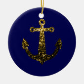 Gele goudsparken Anchor Navy Blue personaliseren Keramisch Ornament (Voorkant)