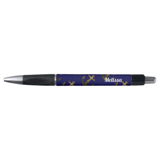 Gele goudsparken Anchor Navy Blue personaliseren Pen (Voorkant)