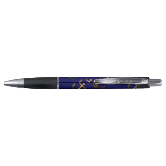 Gele goudsparken Anchor Navy Blue personaliseren Pen (Achterkant)