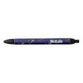 Gele goudsparken Anchor Navy Blue personaliseren Zwarte Inkt Pen (Voorkant)
